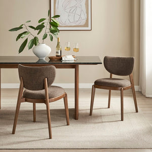 Modway Furniture Fenwick Mid-century Slub Weave Upholstered Dining Chairs Rubberwood Frame Set of Two Mocha EEI-7800-MOC