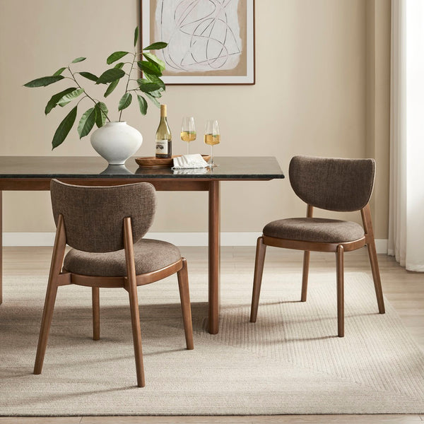 Modway Furniture Fenwick Mid-century Slub Weave Upholstered Dining Chairs Rubberwood Frame Set of Two Mocha EEI-7800-MOC