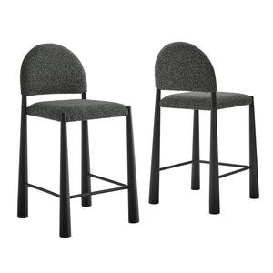 Modway Furniture Hayley Bouclé Upholstered Counter Stools Mid-century Modern Kitchen Island Seating Set Black Anthracite EEI-7801-BLK-ANT