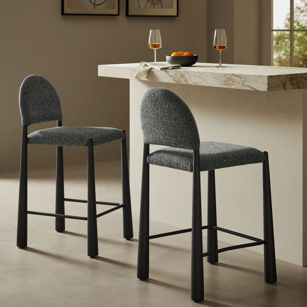 Modway Furniture Hayley Bouclé Upholstered Counter Stools Mid-century Modern Kitchen Island Seating Set Black Anthracite EEI-7801-BLK-ANT