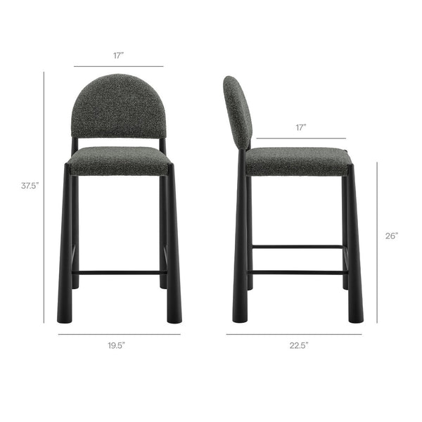 Modway Furniture Hayley Bouclé Upholstered Counter Stools Mid-century Modern Kitchen Island Seating Set Black Anthracite EEI-7801-BLK-ANT