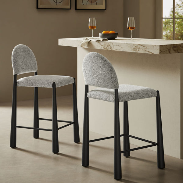 Modway Furniture Hayley Bouclé Upholstered Counter Stools Mid-century Modern Kitchen Island Seating Set Black Camel EEI-7801-BLK-CAM