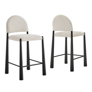 Modway Furniture Hayley Bouclé Upholstered Counter Stools Mid-century Modern Kitchen Island Seating Set Black Cream EEI-7801-BLK-CRE