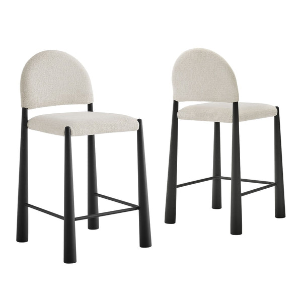 Modway Furniture Hayley Bouclé Upholstered Counter Stools Mid-century Modern Kitchen Island Seating Set Black Cream EEI-7801-BLK-CRE