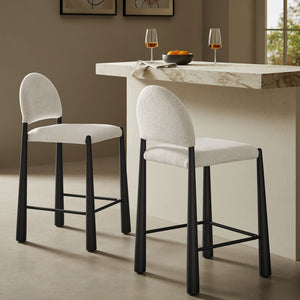 Modway Furniture Hayley Bouclé Upholstered Counter Stools Mid-century Modern Kitchen Island Seating Set Black Cream EEI-7801-BLK-CRE