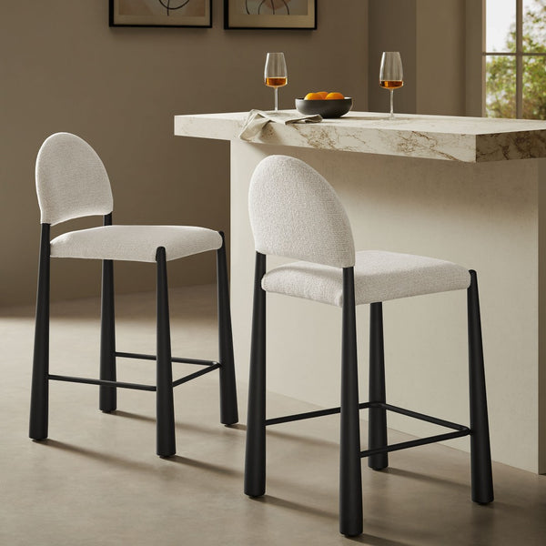 Modway Furniture Hayley Bouclé Upholstered Counter Stools Mid-century Modern Kitchen Island Seating Set Black Cream EEI-7801-BLK-CRE