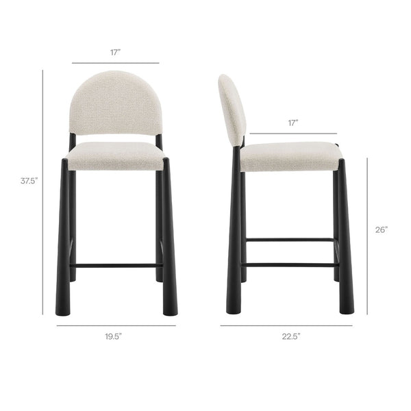 Modway Furniture Hayley Bouclé Upholstered Counter Stools Mid-century Modern Kitchen Island Seating Set Black Cream EEI-7801-BLK-CRE