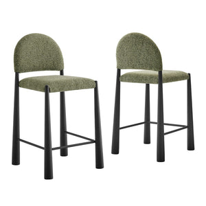 Modway Furniture Hayley Bouclé Upholstered Counter Stools Mid-century Modern Kitchen Island Seating Set Black Leaf EEI-7801-BLK-LEA
