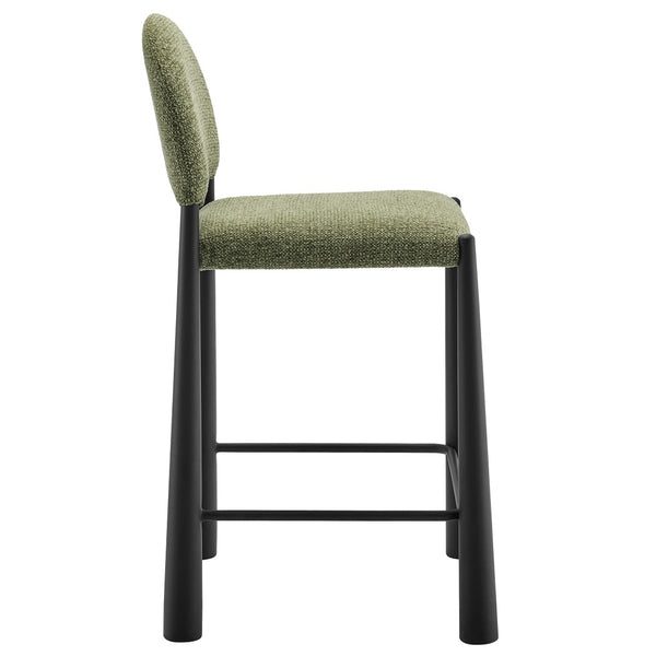 Modway Furniture Hayley Bouclé Upholstered Counter Stools Mid-century Modern Kitchen Island Seating Set Black Leaf EEI-7801-BLK-LEA