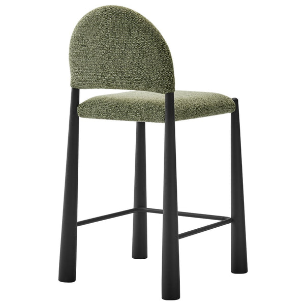 Modway Furniture Hayley Bouclé Upholstered Counter Stools Mid-century Modern Kitchen Island Seating Set Black Leaf EEI-7801-BLK-LEA