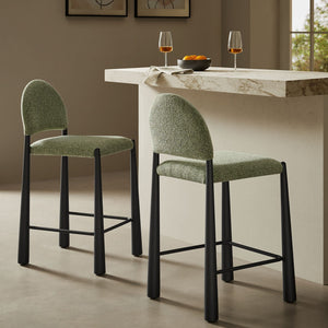 Modway Furniture Hayley Bouclé Upholstered Counter Stools Mid-century Modern Kitchen Island Seating Set Black Leaf EEI-7801-BLK-LEA