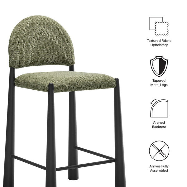 Modway Furniture Hayley Bouclé Upholstered Counter Stools Mid-century Modern Kitchen Island Seating Set Black Leaf EEI-7801-BLK-LEA