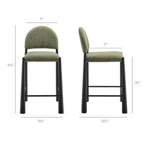Modway Furniture Hayley Bouclé Upholstered Counter Stools Mid-century Modern Kitchen Island Seating Set Black Leaf EEI-7801-BLK-LEA