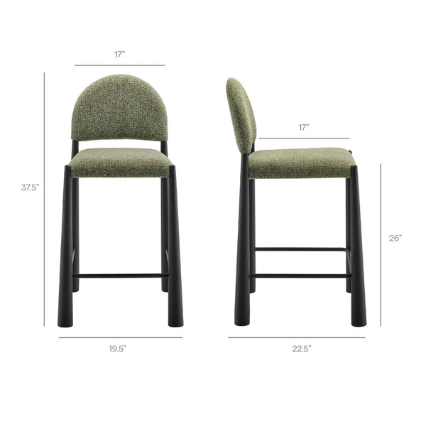 Modway Furniture Hayley Bouclé Upholstered Counter Stools Mid-century Modern Kitchen Island Seating Set Black Leaf EEI-7801-BLK-LEA