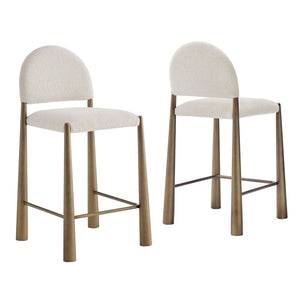 Modway Furniture Hayley Bouclé Upholstered Counter Stools Mid-century Modern Kitchen Island Seating Set Brass Cream EEI-7801-BRA-CRE