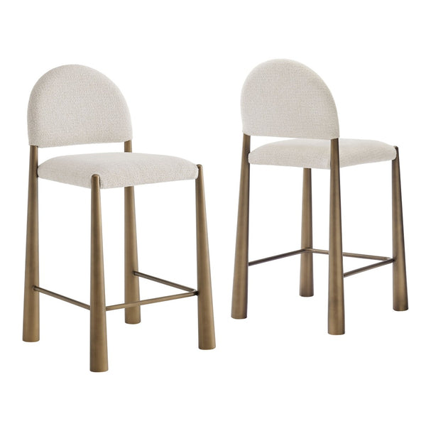 Modway Furniture Hayley Bouclé Upholstered Counter Stools Mid-century Modern Kitchen Island Seating Set Brass Cream EEI-7801-BRA-CRE