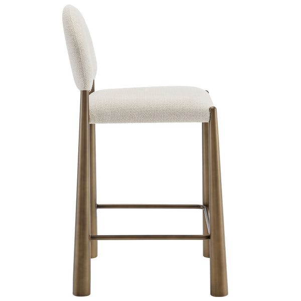 Modway Furniture Hayley Bouclé Upholstered Counter Stools Mid-century Modern Kitchen Island Seating Set Brass Cream EEI-7801-BRA-CRE