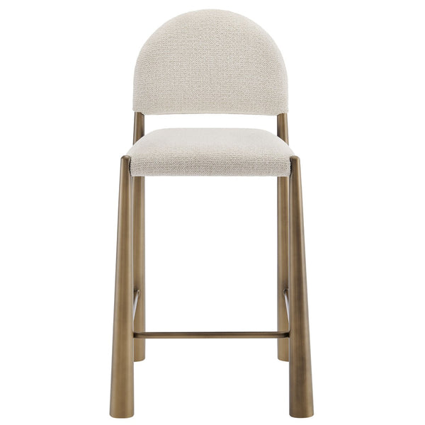 Modway Furniture Hayley Bouclé Upholstered Counter Stools Mid-century Modern Kitchen Island Seating Set Brass Cream EEI-7801-BRA-CRE