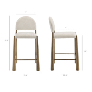 Modway Furniture Hayley Bouclé Upholstered Counter Stools Mid-century Modern Kitchen Island Seating Set Brass Cream EEI-7801-BRA-CRE