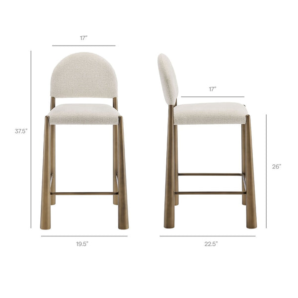 Modway Furniture Hayley Bouclé Upholstered Counter Stools Mid-century Modern Kitchen Island Seating Set Brass Cream EEI-7801-BRA-CRE