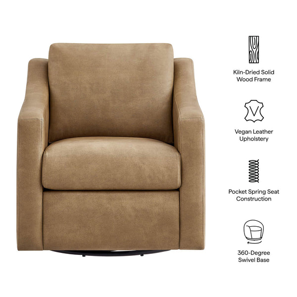 Modway Furniture Liora Modway Vegan Leather Swivel Chair with Pocket Spring Seat for Modern Living Toast EEI-7802-TST