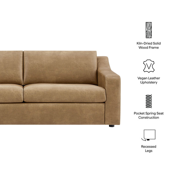 Modway Furniture Liora Vegan Leather Sofa with Pocket Spring Cushions for Modern Living Rooms Brown - B EEI-7803-TST