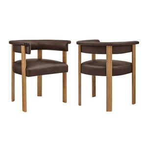 Modway Furniture Imogen Vegan Leather Barrel Back Dining Chairs Rubberwood Set for Modern Interiors Espresso EEI-7806-ESP-DBR