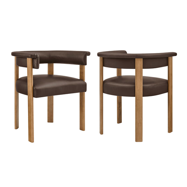 Modway Furniture Imogen Vegan Leather Barrel Back Dining Chairs Rubberwood Set for Modern Interiors Espresso EEI-7806-ESP-DBR
