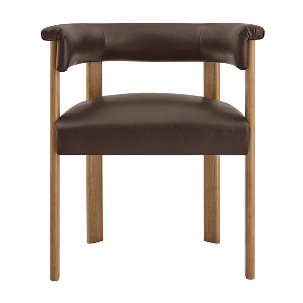 Modway Furniture Imogen Vegan Leather Barrel Back Dining Chairs Rubberwood Set for Modern Interiors Espresso EEI-7806-ESP-DBR