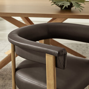Modway Furniture Imogen Vegan Leather Barrel Back Dining Chairs Rubberwood Set for Modern Interiors Espresso EEI-7806-ESP-DBR