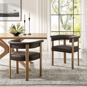 Modway Furniture Imogen Vegan Leather Barrel Back Dining Chairs Rubberwood Set for Modern Interiors Espresso EEI-7806-ESP-DBR