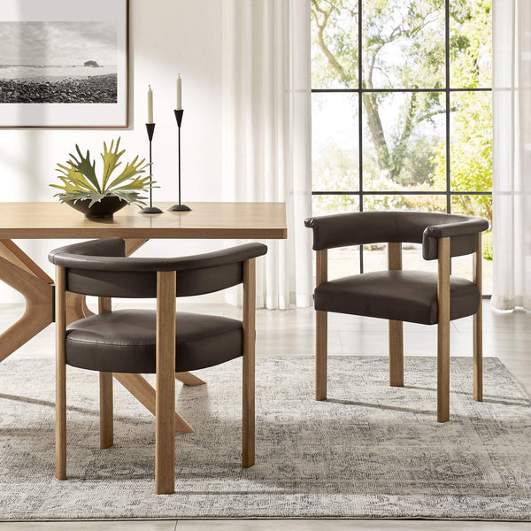 Modway Furniture Imogen Vegan Leather Barrel Back Dining Chairs Rubberwood Set for Modern Interiors Espresso EEI-7806-ESP-DBR