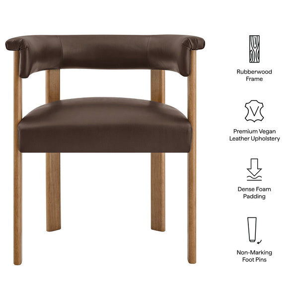 Modway Furniture Imogen Vegan Leather Barrel Back Dining Chairs Rubberwood Set for Modern Interiors Espresso EEI-7806-ESP-DBR