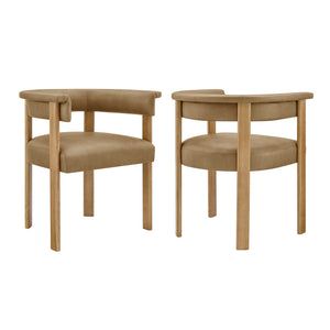 Modway Furniture Imogen Vegan Leather Barrel Back Dining Chairs Rubberwood Set for Modern Interiors Toast EEI-7806-TST-DBR