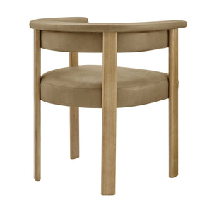 Modway Furniture Imogen Vegan Leather Barrel Back Dining Chairs Rubberwood Set for Modern Interiors Toast EEI-7806-TST-DBR