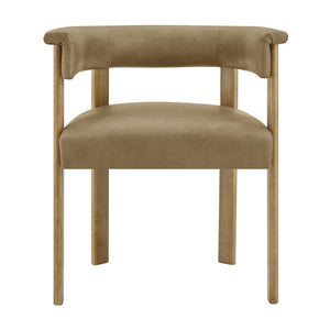 Modway Furniture Imogen Vegan Leather Barrel Back Dining Chairs Rubberwood Set for Modern Interiors Toast EEI-7806-TST-DBR
