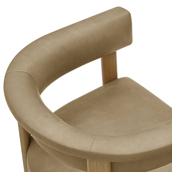 Modway Furniture Imogen Vegan Leather Barrel Back Dining Chairs Rubberwood Set for Modern Interiors Toast EEI-7806-TST-DBR