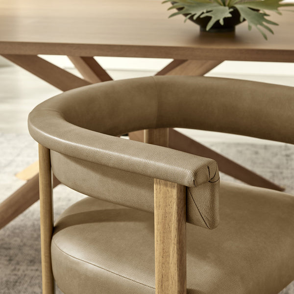 Modway Furniture Imogen Vegan Leather Barrel Back Dining Chairs Rubberwood Set for Modern Interiors Toast EEI-7806-TST-DBR