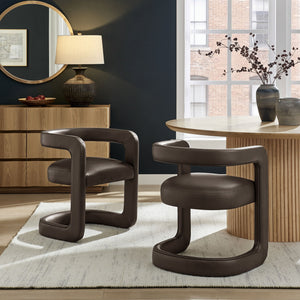 Modway Furniture Winslow Barrel Dining Chair Vegan Leather Curved Back Open Frame Modern Seating Espresso EEI-7807-ESP