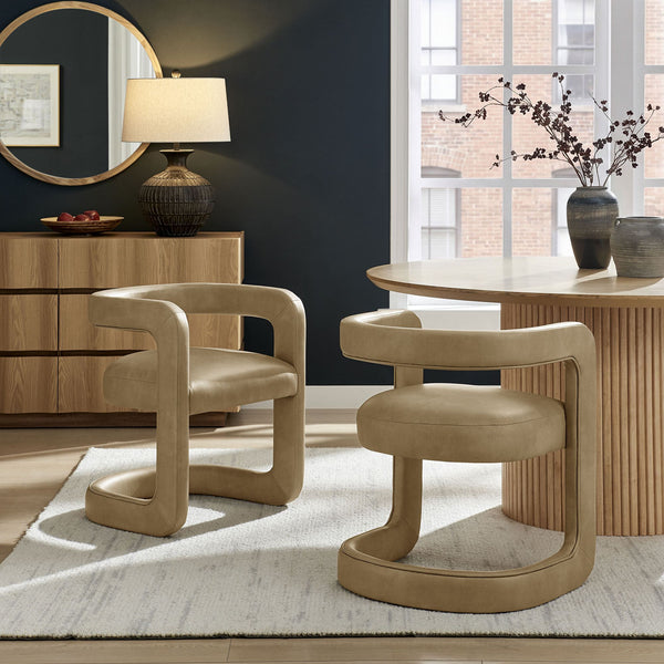 Modway Furniture Winslow Barrel Dining Chair Vegan Leather Curved Back Open Frame Modern Seating Toast EEI-7807-TST
