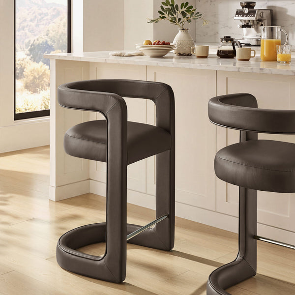 Modway Furniture Winslow Vegan Leather Barrel Back Counter Stool with Steel Footrest for Modern Kitchens Espresso EEI-7808-ESP