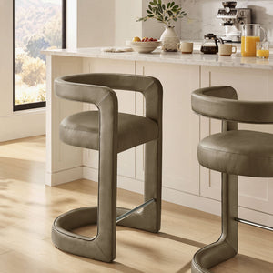 Modway Furniture Winslow Vegan Leather Barrel Back Counter Stool with Steel Footrest for Modern Kitchens Mustard EEI-7808-MUS