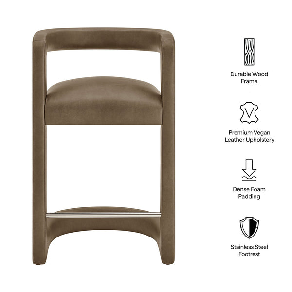 Modway Furniture Winslow Vegan Leather Barrel Back Counter Stool with Steel Footrest for Modern Kitchens Mustard EEI-7808-MUS