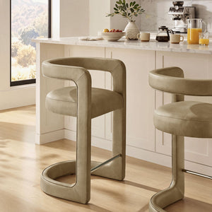 Modway Furniture Winslow Vegan Leather Barrel Back Counter Stool with Steel Footrest for Modern Kitchens Toast EEI-7808-TST