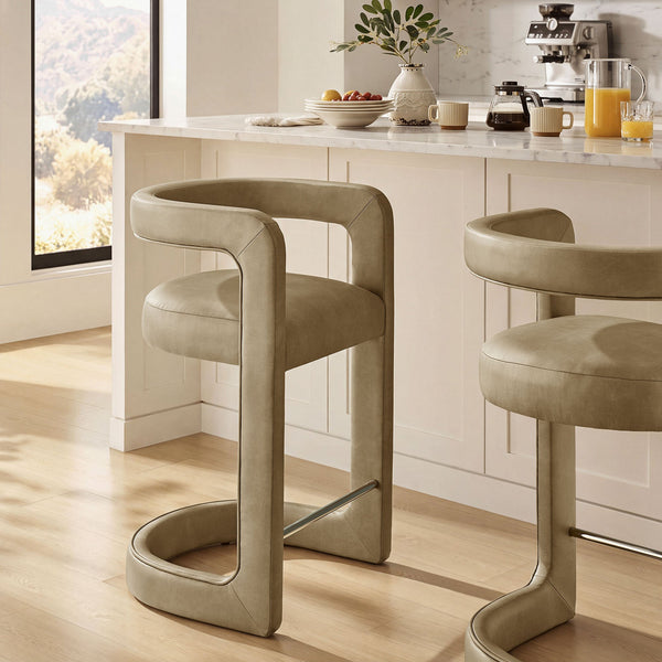 Modway Furniture Winslow Vegan Leather Barrel Back Counter Stool with Steel Footrest for Modern Kitchens Toast EEI-7808-TST