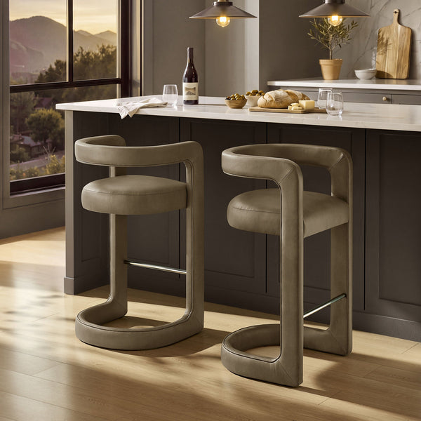 Modway Furniture Winslow Vegan Leather Bar Stools with Open Back Design for Kitchen Island Entertaining Mustard EEI-7809-MUS
