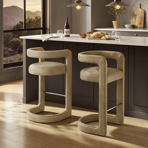 Modway Furniture Winslow Vegan Leather Bar Stools with Open Back Design for Kitchen Island Entertaining Toast EEI-7809-TST