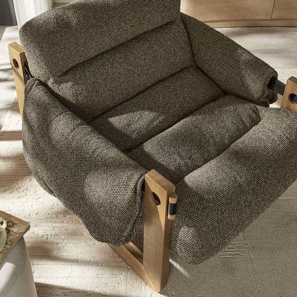 Modway Furniture Sorelle Retro Sling Lounge Chair with Rubberwood Frame and Overstuffed Fabric Cushions Brown EEI-7813-DBR-ETH