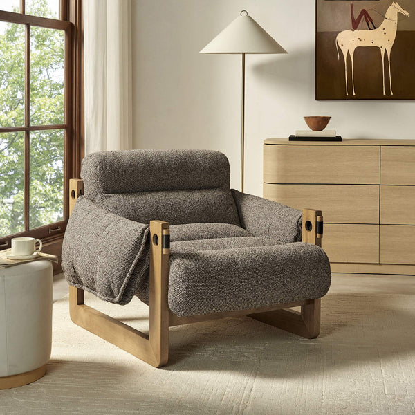 Modway Furniture Sorelle Retro Sling Lounge Chair with Rubberwood Frame and Overstuffed Fabric Cushions Brown EEI-7813-DBR-ETH