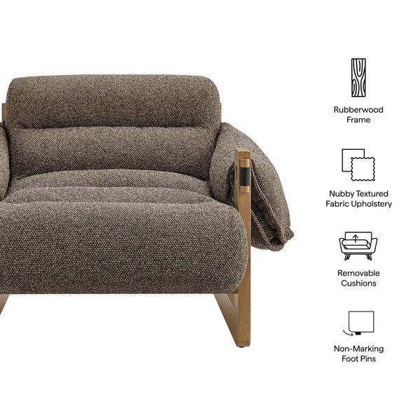 Modway Furniture Sorelle Retro Sling Lounge Chair with Rubberwood Frame and Overstuffed Fabric Cushions Brown EEI-7813-DBR-ETH